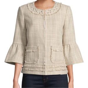 Karl Lagerfeld Beige Tweed Blazer with Pearl Details NWT size 2